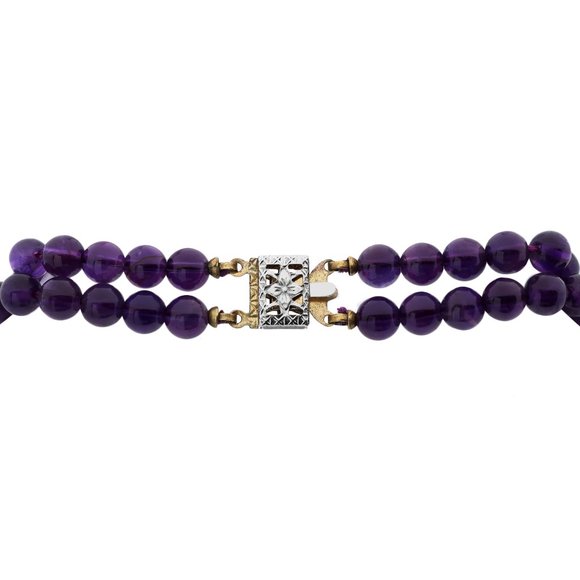 Round Purple Amethyst Bead Double Strand Necklace 18 Inches - Picture 4 of 5